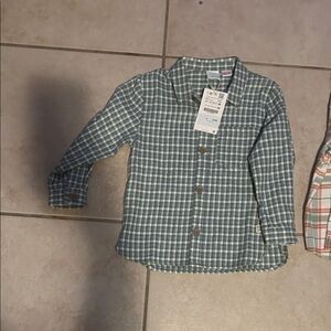 Zara Kids Green and White Checkered Shirt